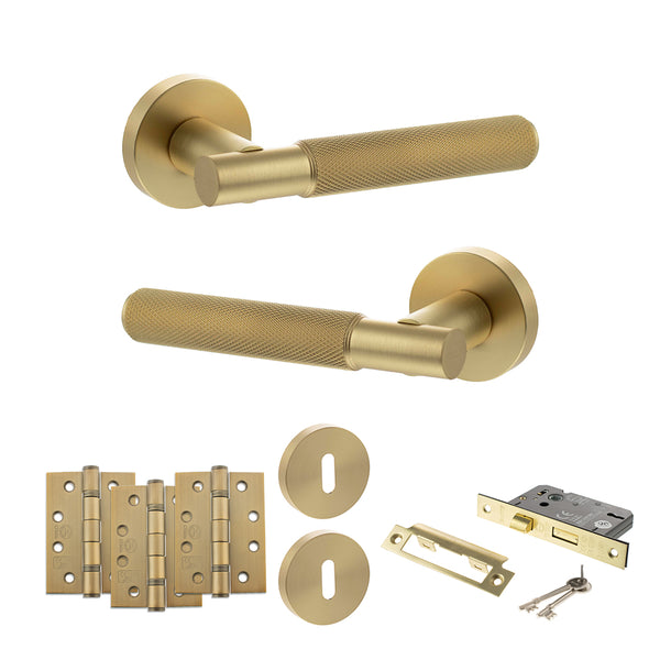 Senza Pari Rosarno Door Handle Pack (3 Lever Lock Set - 3" CE Sashlock, 4" Fire Rated Hinges x3) by Atlantic Hardware
