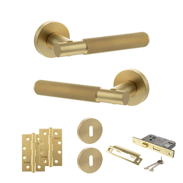 Senza Pari Rosarno Door Handle Pack (3 Lever Lock Set - 3" CE Sashlock, 4" Slim Knuckle Hinges x2) by Atlantic Hardware