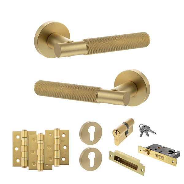 Senza Pari Rosarno Door Handle Pack (Euro Lock Set - 2.5" CE Sashlock, 3" Fire Rated Hinges x3) by Atlantic Hardware