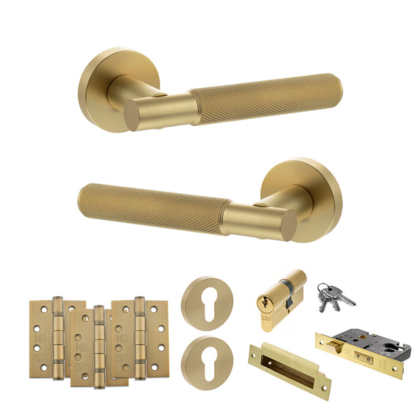 Senza Pari Rosarno Door Handle Pack (Euro Lock Set - 3" CE Sashlock, 4" Fire Rated Hinges x3) by Atlantic Hardware