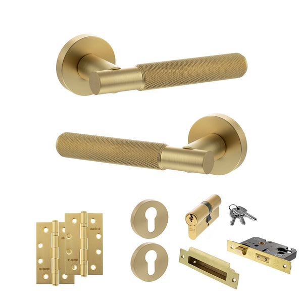 Senza Pari Rosarno Door Handle Pack (Euro Lock Set - 3" CE Sashlock, 4" Slim Knuckle Hinges x2) by Atlantic Hardware