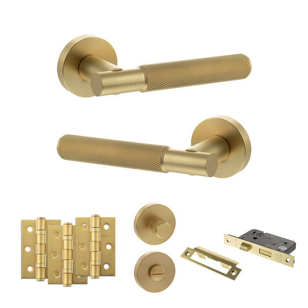 Senza Pari Rosarno Door Handle Pack (Bathroom Set - 2.5" CE Bathroom Lock, 3" Fire Rated Hinges x3) by Atlantic Hardware