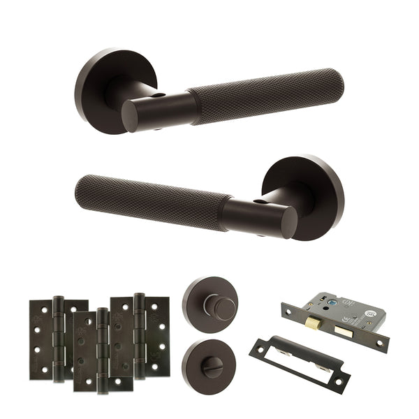 Senza Pari Rosarno Door Handle Pack (Bathroom Set - 2.5" CE Bathroom Lock, 4" Fire Rated Hinges x3) by Atlantic Hardware