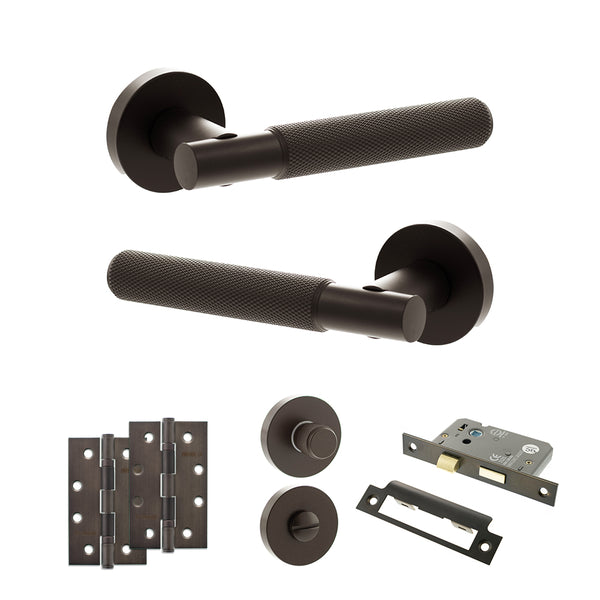 Senza Pari Rosarno Door Handle Pack (Bathroom Set - 2.5" CE Bathroom Lock, 4" Slim Knuckle Hinges x2) by Atlantic Hardware