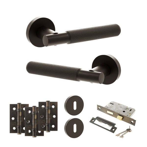 Senza Pari Rosarno Door Handle Pack (3 Lever Lock Set - 3" CE Sashlock, 3" Fire Rated Hinges x3) by Atlantic Hardware