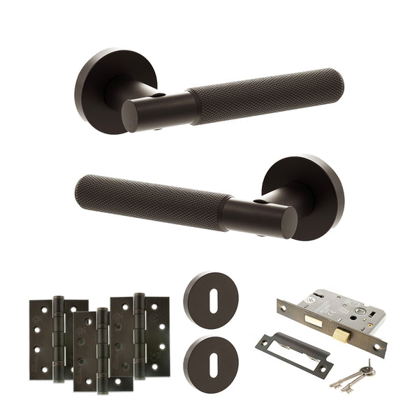 Senza Pari Rosarno Door Handle Pack (3 Lever Lock Set - 3" CE Sashlock, 4" Fire Rated Hinges x3) by Atlantic Hardware