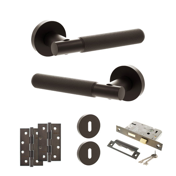 Senza Pari Rosarno Door Handle Pack (3 Lever Lock Set - 2.5" CE Sashlock, 4" Slim Knuckle Hinges x2) by Atlantic Hardware