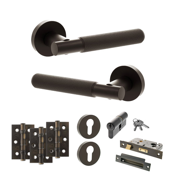 Senza Pari Rosarno Door Handle Pack (Euro Lock Set - 2.5" CE Sashlock, 3" Fire Rated Hinges x3) by Atlantic Hardware