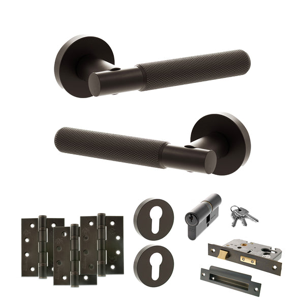 Senza Pari Rosarno Door Handle Pack (Euro Lock Set - 3" CE Sashlock, 4" Fire Rated Hinges x3) by Atlantic Hardware