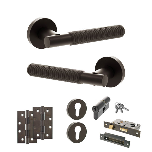Senza Pari Rosarno Door Handle Pack (Euro Lock Set - 3" CE Sashlock, 4" Slim Knuckle Hinges x2) by Atlantic Hardware