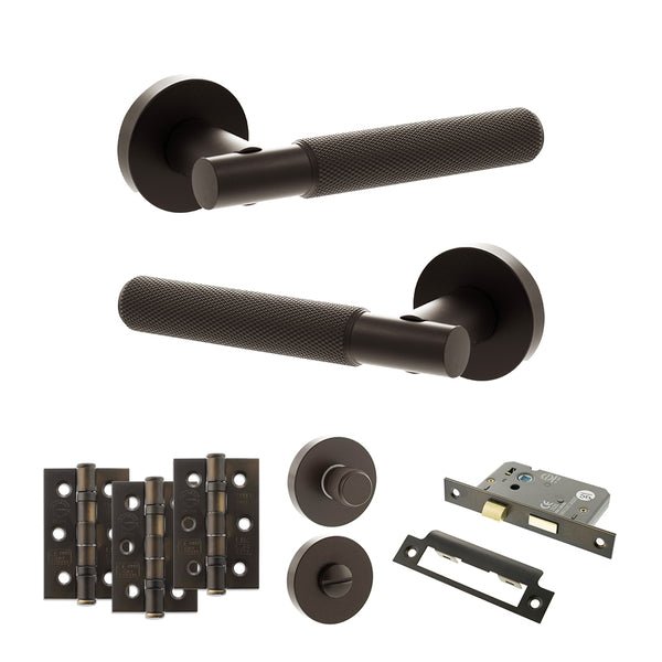 Senza Pari Rosarno Door Handle Pack (Bathroom Set - 2.5" CE Bathroom Lock, 3" Fire Rated Hinges x3) by Atlantic Hardware
