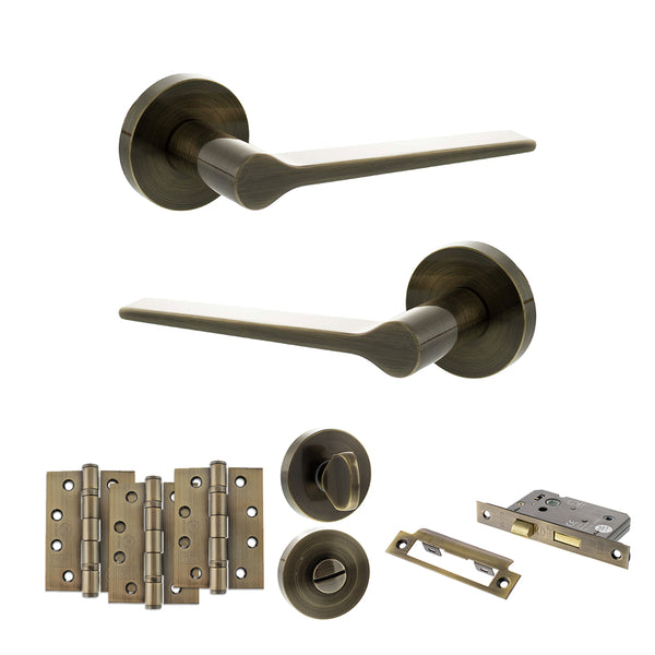 Senza Pari Laviano Door Handle Pack (Bathroom Set - 2.5" CE Bathroom Lock, 4" Fire Rated Hinges x3) by Atlantic Hardware