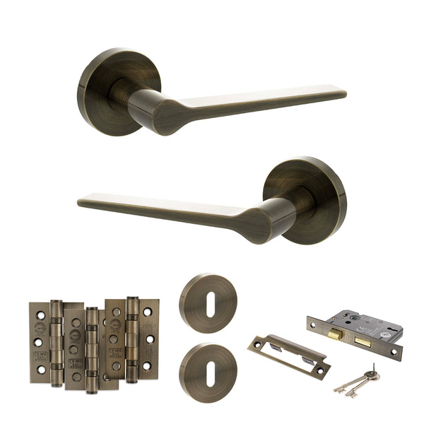 Senza Pari Laviano Door Handle Pack (3 Lever Lock Set - 3" CE Sashlock, 3" Fire Rated Hinges x3) by Atlantic Hardware