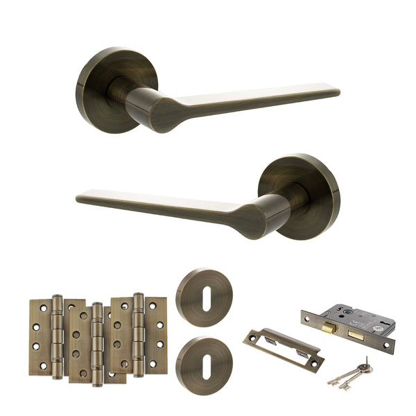 Senza Pari Laviano Door Handle Pack (3 Lever Lock Set - 2.5" CE Sashlock, 4" Fire Rated Hinges x3) by Atlantic Hardware