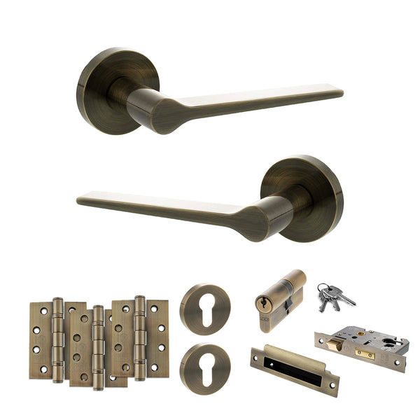 Senza Pari Laviano Door Handle Pack (Euro Lock Set - 3" CE Sashlock, 4" Fire Rated Hinges x3) by Atlantic Hardware