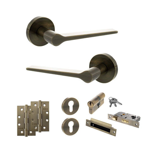 Senza Pari Laviano Door Handle Pack (Euro Lock Set - 3" CE Sashlock, 4" Slim Knuckle Hinges x2) by Atlantic Hardware