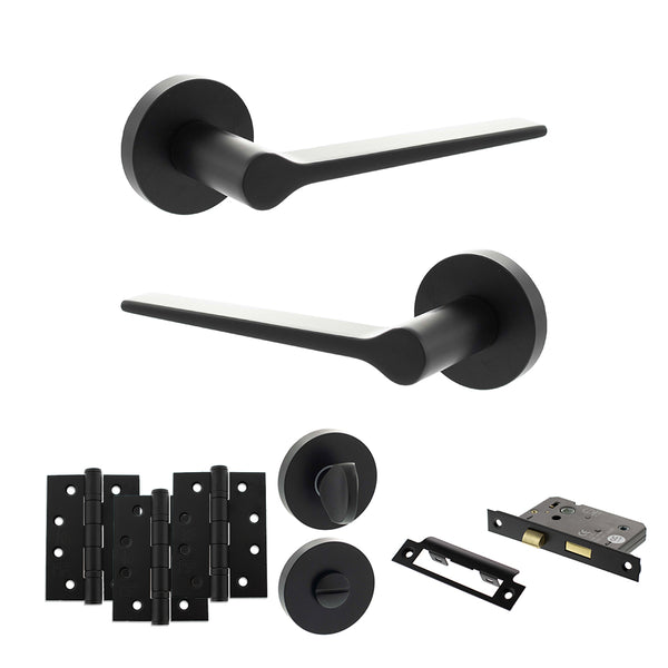 Senza Pari Laviano Door Handle Pack (Bathroom Set - 3" CE Bathroom Lock, 4" Fire Rated Hinges x3) by Atlantic Hardware