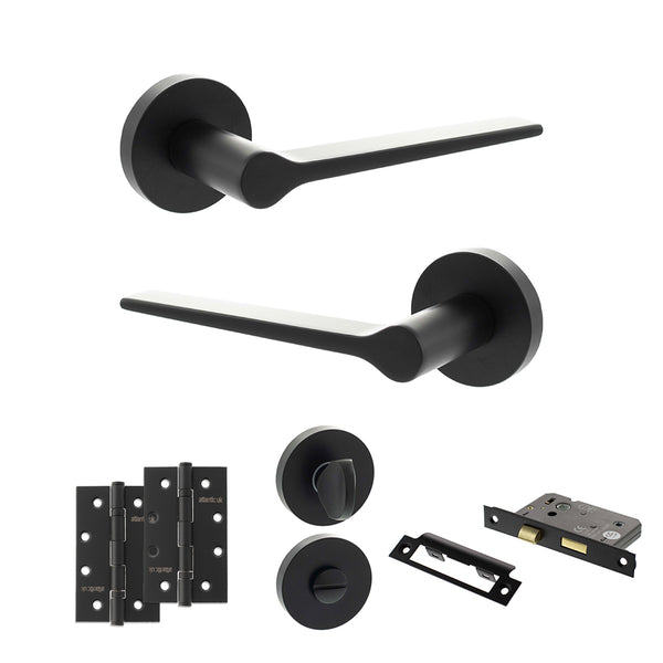 Senza Pari Laviano Door Handle Pack (Bathroom Set - 3" CE Bathroom Lock, 4" Slim Knuckle Hinges x2) by Atlantic Hardware