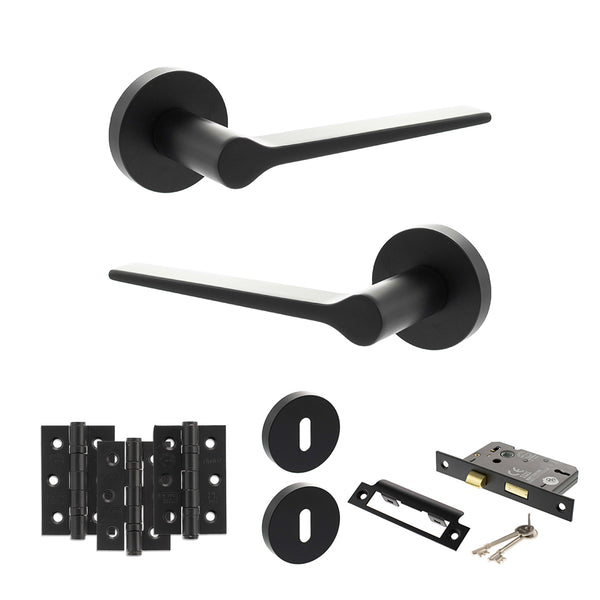 Senza Pari Laviano Door Handle Pack (3 Lever Lock Set - 2.5" CE Sashlock, 3" Fire Rated Hinges x3) by Atlantic Hardware