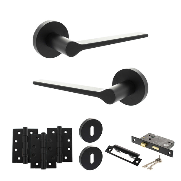 Senza Pari Laviano Door Handle Pack (3 Lever Lock Set - 2.5" CE Sashlock, 4" Fire Rated Hinges x3) by Atlantic Hardware