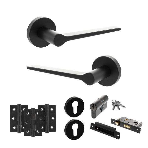 Senza Pari Laviano Door Handle Pack (Euro Lock Set - 3" CE Sashlock, 3" Fire Rated Hinges x3) by Atlantic Hardware