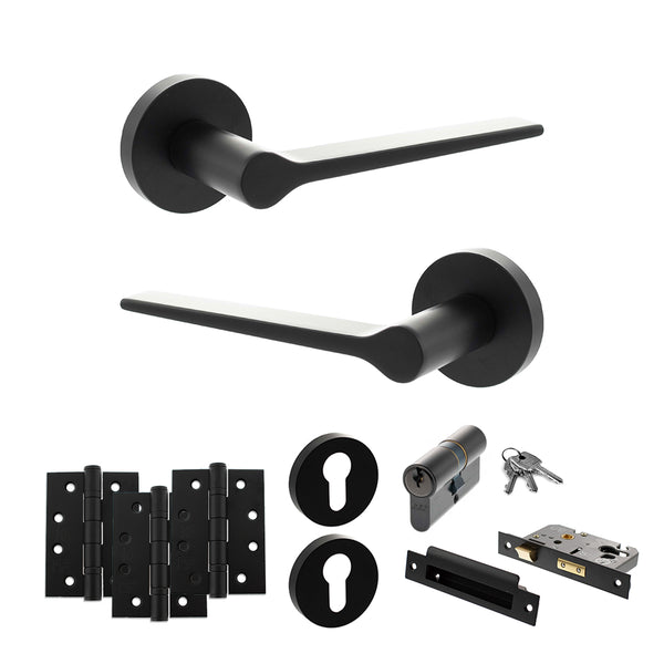 Senza Pari Laviano Door Handle Pack (Euro Lock Set - 2.5" CE Sashlock, 4" Fire Rated Hinges x3) by Atlantic Hardware