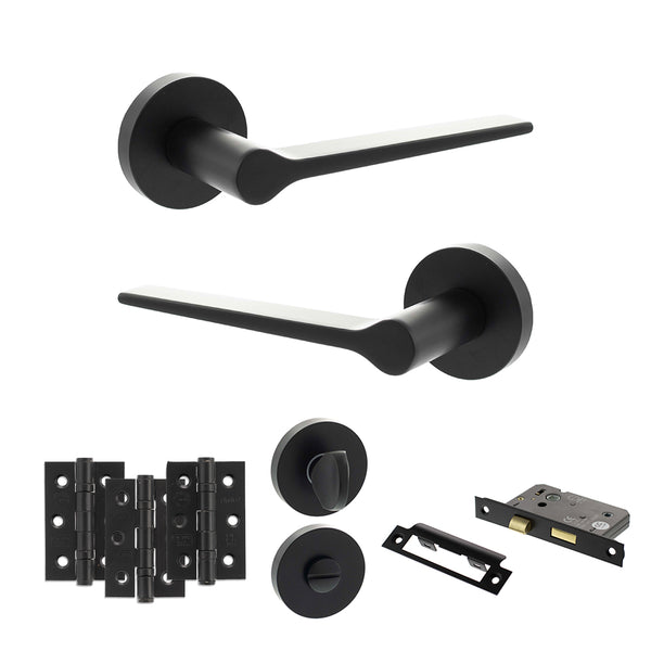 Senza Pari Laviano Door Handle Pack (Bathroom Set - 3" CE Bathroom Lock, 3" Fire Rated Hinges x3) by Atlantic Hardware