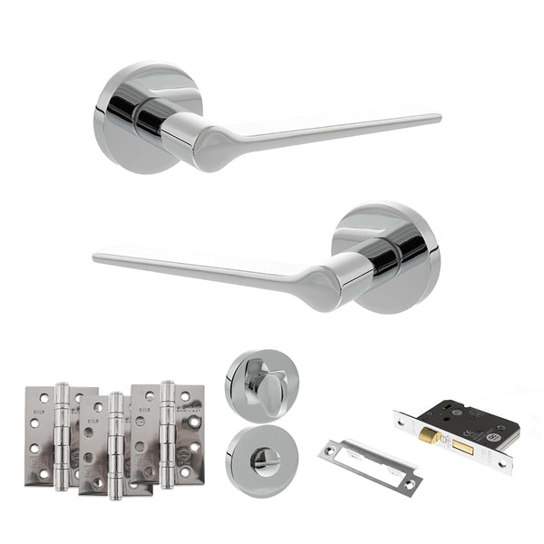 Senza Pari Laviano Door Handle Pack (Bathroom Set - 2.5" CE Bathroom Lock, 4" Fire Rated Hinges x3) by Atlantic Hardware