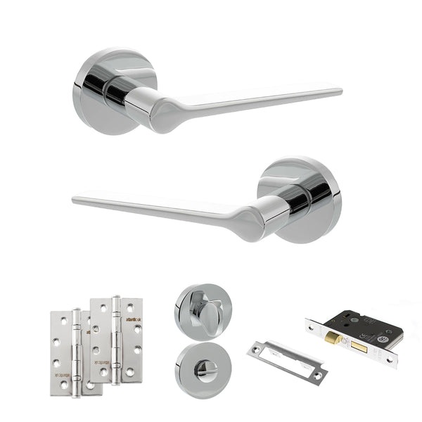 Senza Pari Laviano Door Handle Pack (Bathroom Set - 3" CE Bathroom Lock, 4" Slim Knuckle Hinges x2) by Atlantic Hardware