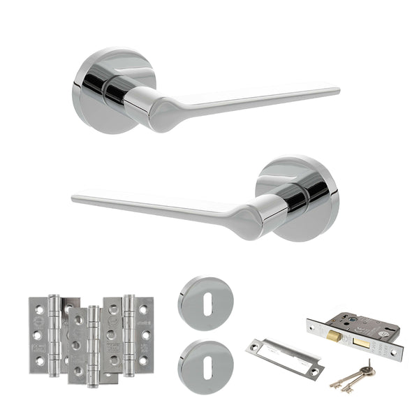 Senza Pari Laviano Door Handle Pack (3 Lever Lock Set - 2.5" CE Sashlock, 3" Fire Rated Hinges x3) by Atlantic Hardware