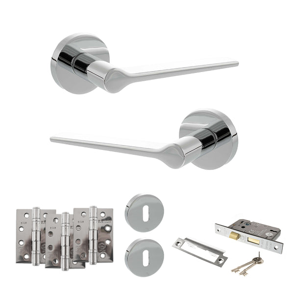 Senza Pari Laviano Door Handle Pack (3 Lever Lock Set - 2.5" CE Sashlock, 4" Fire Rated Hinges x3) by Atlantic Hardware