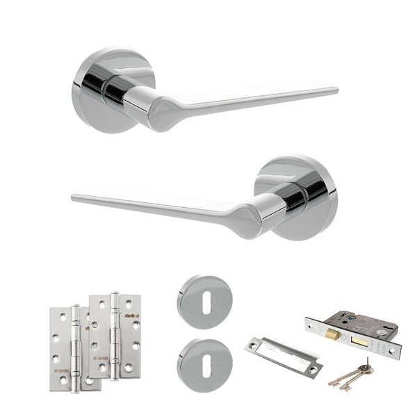 Senza Pari Laviano Door Handle Pack (3 Lever Lock Set - 2.5" CE Sashlock, 4" Slim Knuckle Hinges x2) by Atlantic Hardware