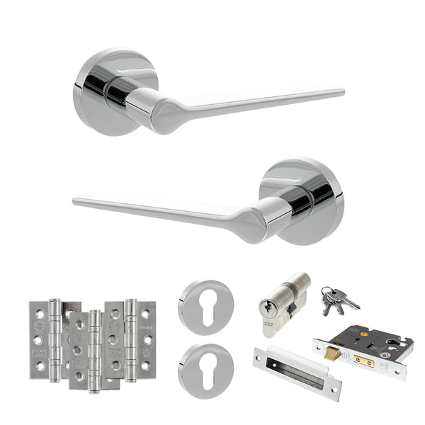 Senza Pari Laviano Door Handle Pack (Euro Lock Set - 3" CE Sashlock, 3" Fire Rated Hinges x3) by Atlantic Hardware