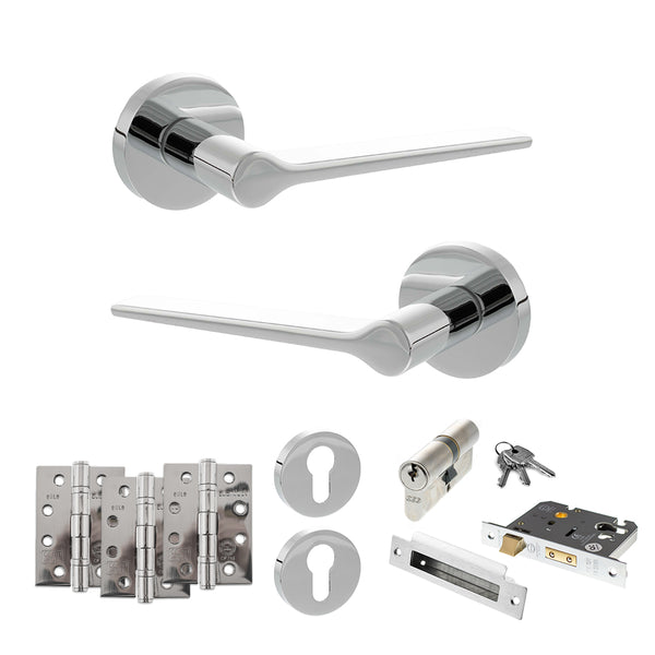 Senza Pari Laviano Door Handle Pack (Euro Lock Set - 3" CE Sashlock, 4" Fire Rated Hinges x3) by Atlantic Hardware