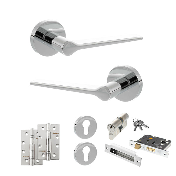 Senza Pari Laviano Door Handle Pack (Euro Lock Set - 2.5" CE Sashlock, 4" Slim Knuckle Hinges x2) by Atlantic Hardware