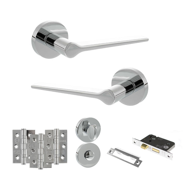 Senza Pari Laviano Door Handle Pack (Bathroom Set - 2.5" CE Bathroom Lock, 3" Fire Rated Hinges x3) by Atlantic Hardware