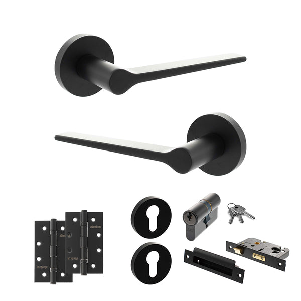 Senza Pari Laviano Door Handle Pack (Euro Lock Set - 2.5" CE Sashlock, 4" Slim Knuckle Hinges x2) by Atlantic Hardware