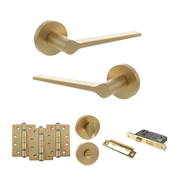 Senza Pari Laviano Door Handle Pack (Bathroom Set - 2.5" CE Bathroom Lock, 4" Fire Rated Hinges x3) by Atlantic Hardware
