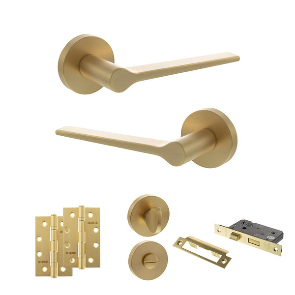 Senza Pari Laviano Door Handle Pack (Bathroom Set - 3" CE Bathroom Lock, 4" Slim Knuckle Hinges x2) by Atlantic Hardware