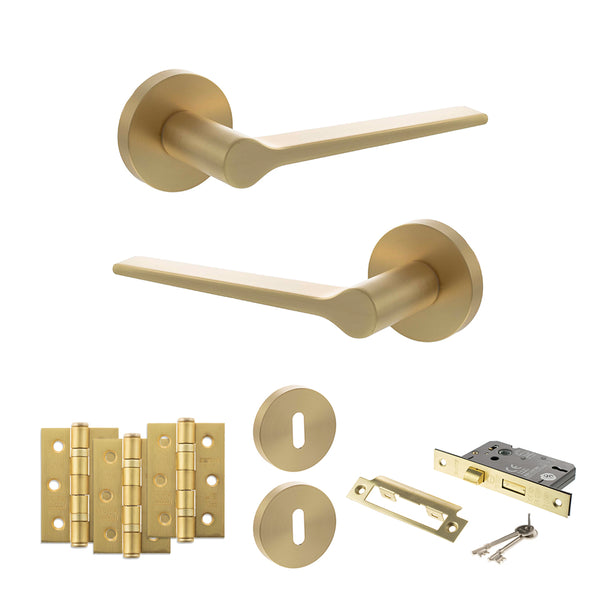 Senza Pari Laviano Door Handle Pack (3 Lever Lock Set - 2.5" CE Sashlock, 3" Fire Rated Hinges x3) by Atlantic Hardware