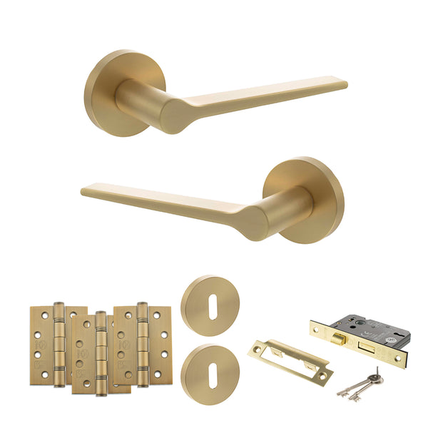 Senza Pari Laviano Door Handle Pack (3 Lever Lock Set - 3" CE Sashlock, 4" Fire Rated Hinges x3) by Atlantic Hardware