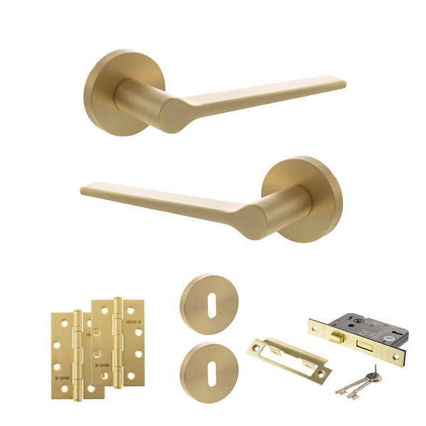 Senza Pari Laviano Door Handle Pack (3 Lever Lock Set - 2.5" CE Sashlock, 4" Slim Knuckle Hinges x2) by Atlantic Hardware