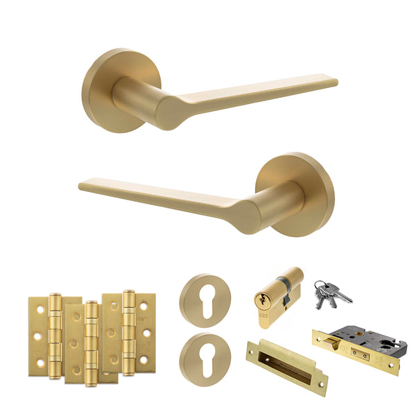 Senza Pari Laviano Door Handle Pack (Euro Lock Set - 3" CE Sashlock, 3" Fire Rated Hinges x3) by Atlantic Hardware