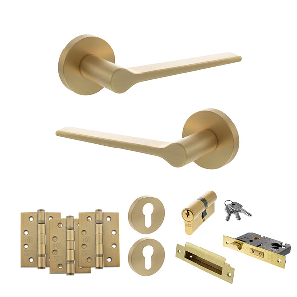 Senza Pari Laviano Door Handle Pack (Euro Lock Set - 3" CE Sashlock, 4" Fire Rated Hinges x3) by Atlantic Hardware