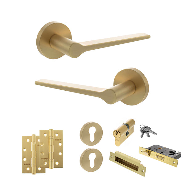 Senza Pari Laviano Door Handle Pack (Euro Lock Set - 2.5" CE Sashlock, 4" Slim Knuckle Hinges x2) by Atlantic Hardware