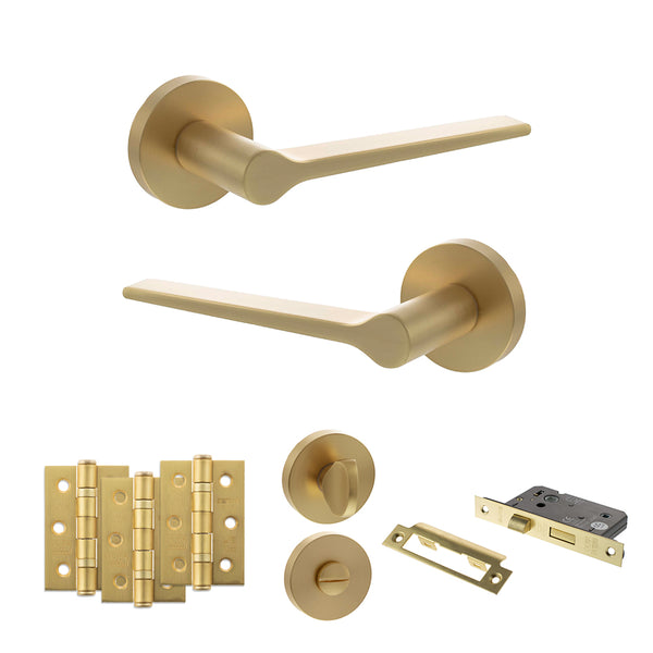 Senza Pari Laviano Door Handle Pack (Bathroom Set - 3" CE Bathroom Lock, 3" Fire Rated Hinges x3) by Atlantic Hardware