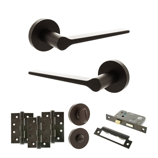 Senza Pari Laviano Door Handle Pack (Bathroom Set - 3" CE Bathroom Lock, 4" Fire Rated Hinges x3) by Atlantic Hardware