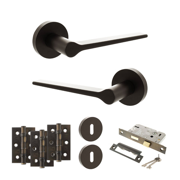 Senza Pari Laviano Door Handle Pack (3 Lever Lock Set - 3" CE Sashlock, 3" Fire Rated Hinges x3) by Atlantic Hardware
