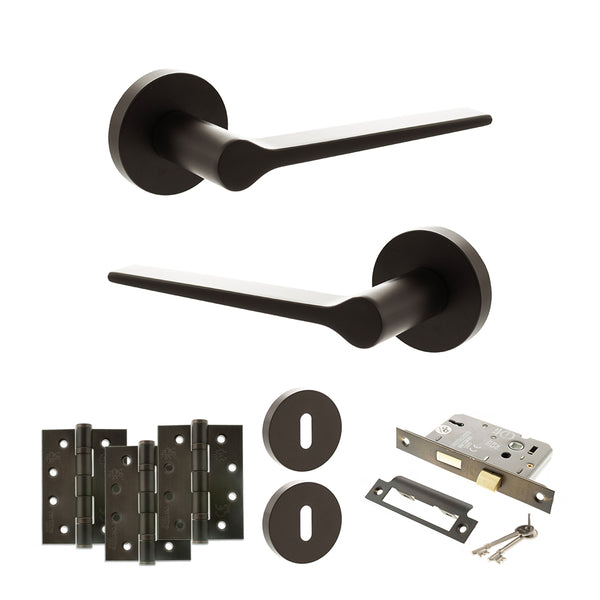 Senza Pari Laviano Door Handle Pack (3 Lever Lock Set - 2.5" CE Sashlock, 4" Fire Rated Hinges x3) by Atlantic Hardware