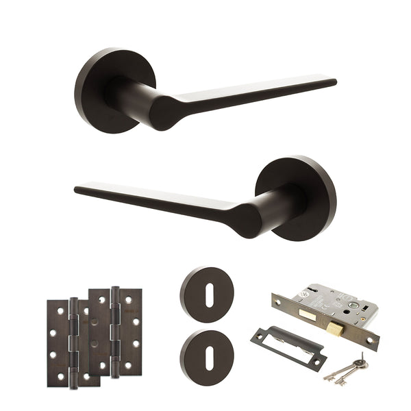 Senza Pari Laviano Door Handle Pack (3 Lever Lock Set - 3" CE Sashlock, 4" Slim Knuckle Hinges x2) by Atlantic Hardware